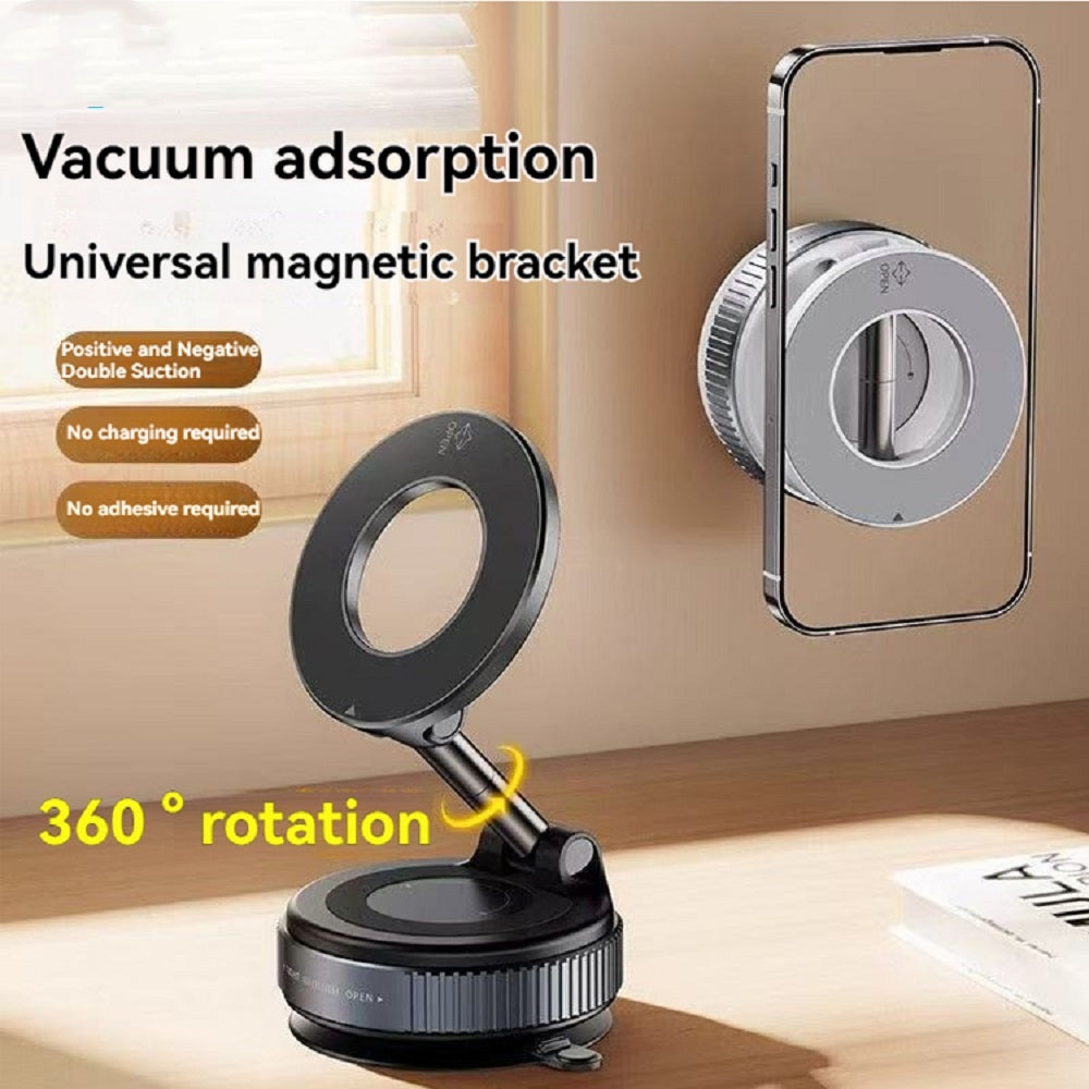 360° Rotating Magnetic Vacuum Phone Holder | Strong Double Suction | Universal Mobile Stand